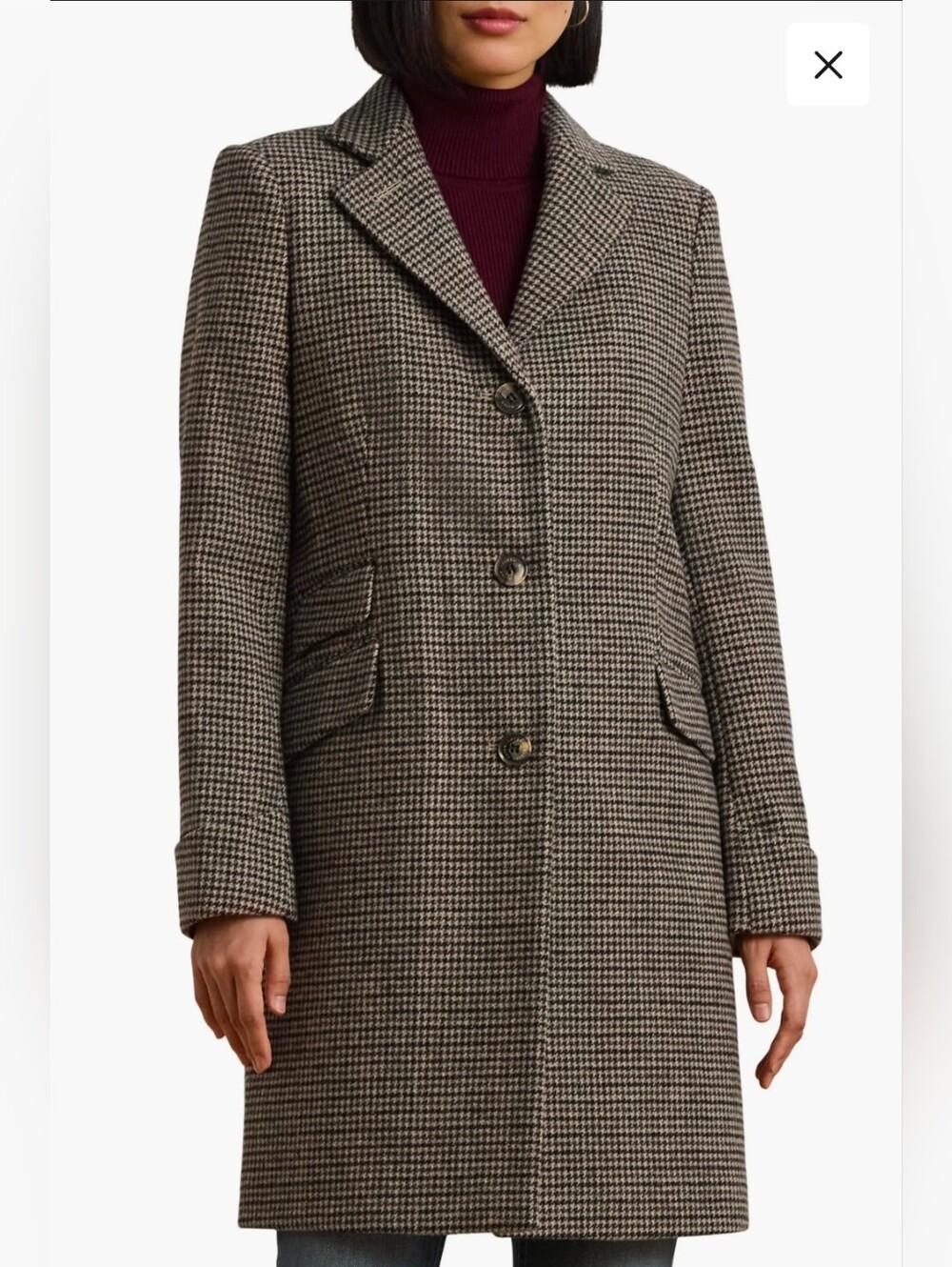 Ralph Lauren Wool Blend Houndstooth Button Up Coat- Size 10